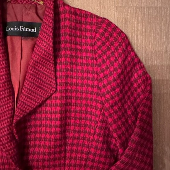 Rare Vintage Louis Féraud Red Houndstooth Jacket – Wool/Mohair – Made in Germany - Picture 9 of 15